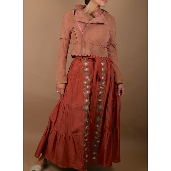 Embroidered Rust Maxi Skirt - Picture 9 of 12